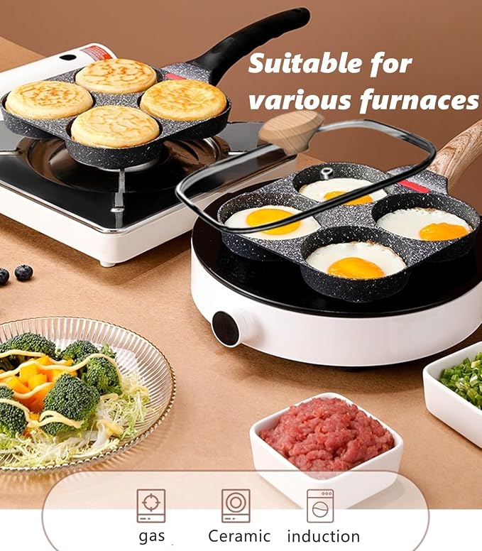 HUPECHAM Egg Pan With Lid 4-Cup Nonstick, and Healthy Granite Egg Frying Pan - Image 5