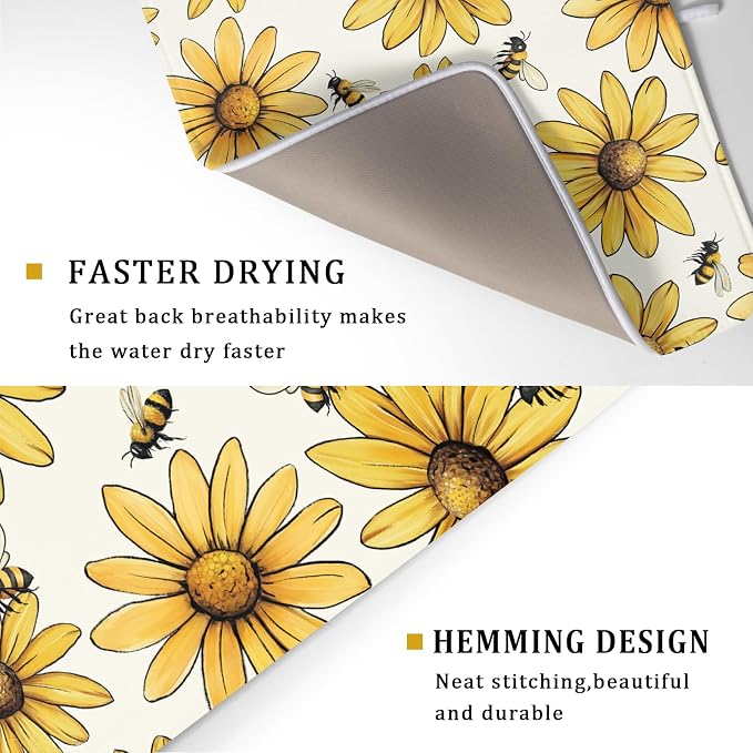 Spring Summer Dish Drying Mat of Kitchen Counter 18×24 Inch Floral Drainer Pad - Image 3
