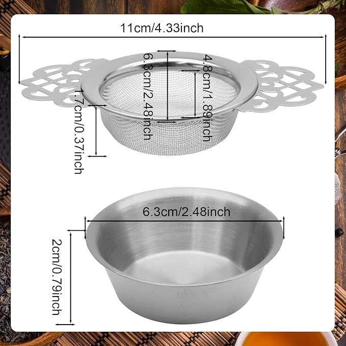 2 Pack Tea Strainers with Drip Bowls Stainless Steel Mesh Tea Infusers Loose - Image 3