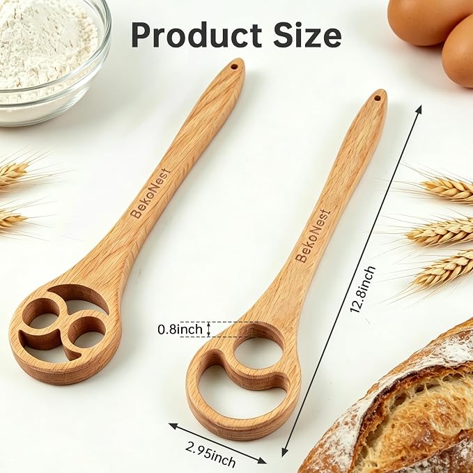 Danish Dough Whisk, 2 Pack Wooden Sourdough Bread Whisk, Seamless One-Piece - Image 2
