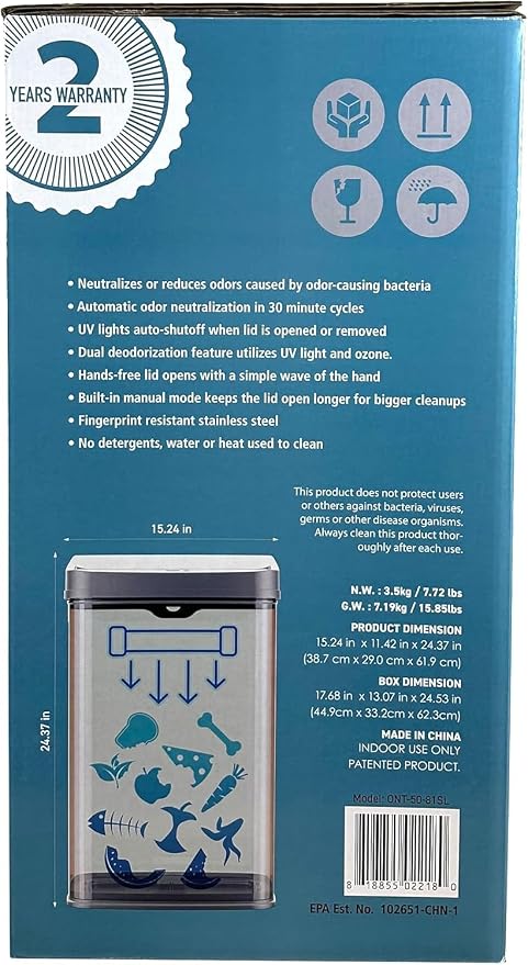 Ninestars 13 Gallon Odor Neutralizing Smart Trash Can, UV + Ozone Dual - Image 9