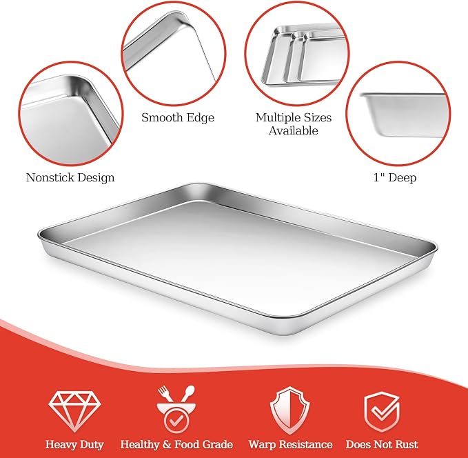 Baking Sheet with Silicone Baking Mat Set, CEKEE Stainless Steel Baking Sheet - Image 3