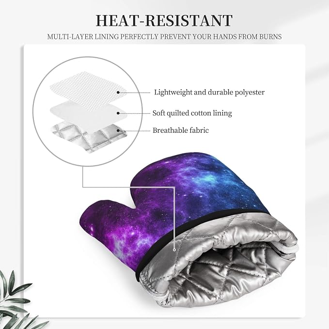 Cool Blue Purple Galaxy Oven Mitts and Pot Holders Sets of 4, Heat Resistant - Image 3