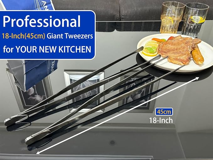 JETKONG 2 Pcs 18 Inch Stainless Steel Grill Tongs Heavy Duty Giant Tweezer Tongs - Image 4