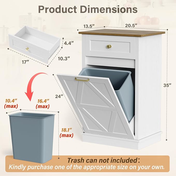 YESHOMY Tilt Out Trash Cabinet, 10 Gallon Hidden Wooden Bin Cabinets, Laundry - Image 2