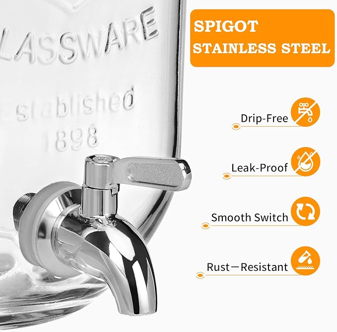 2 Pack 1 Gallon Glass Drink Dispenser - Image 3