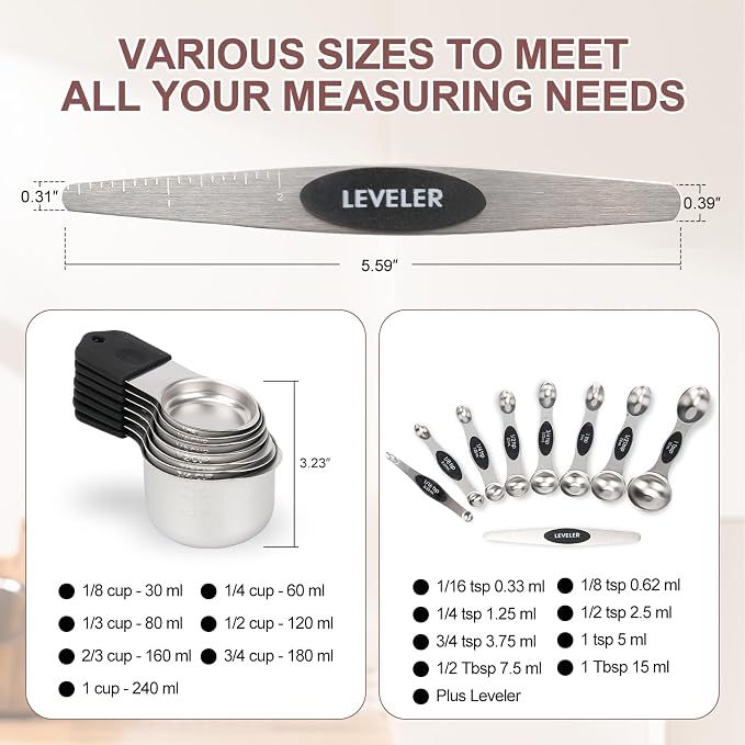 16-Piece Stainless Steel Measuring Cups and Spoons Set, Strong Magnetic Nesting - Image 4