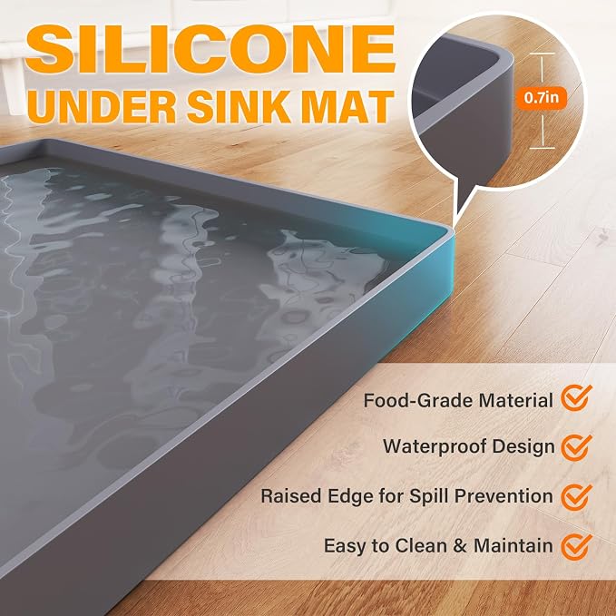 FLATO Waterproof Under Sink Mat 31" x 22" Shelf Liner - Image 2