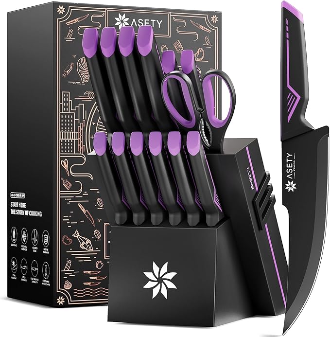 Knife Set - 15 PCS Kitchen Knife Set - Stainless Steel Knife Block Set - by ASETY