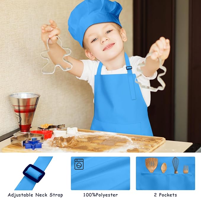 Kids Apron and Chef Hat Set, 30 Pieces Boys Girls Kids Apron - Image 4