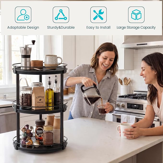Snughome Lazy Susan Organizer, 3 Tier Rotating Spice Rack - Image 2