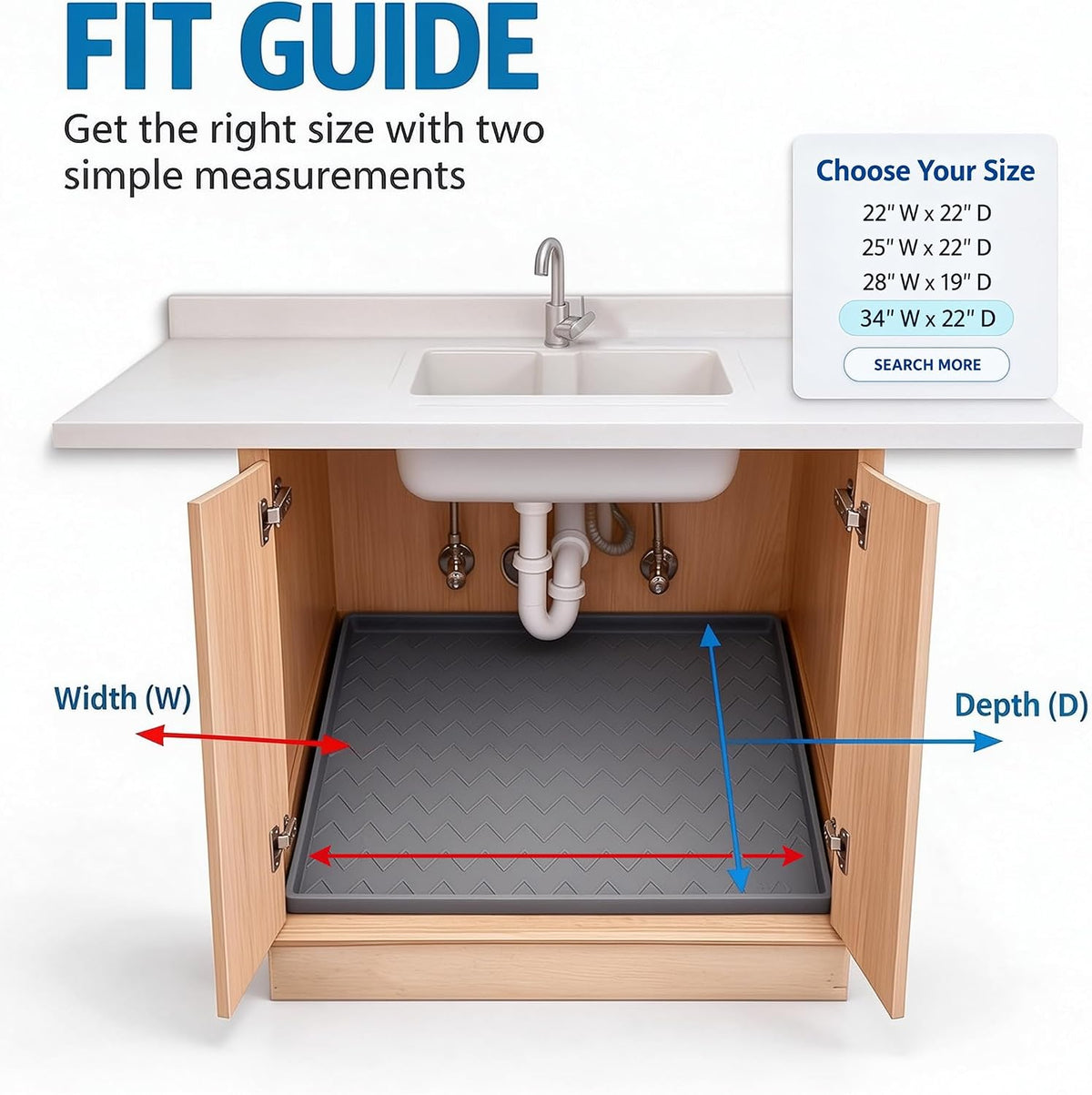 TigeJoy Under Sink Mats for Kitchen Waterproof 28" x 19", Cabinet