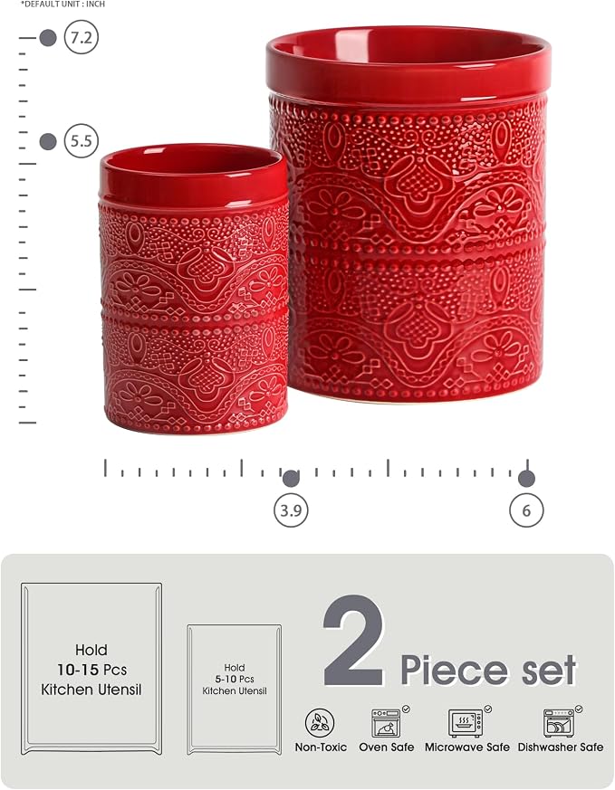 FUN ELEMENTS Kitchen Utensil Holder, 7.2+5.5" Super Large Utensil Crock Heavy - Image 4