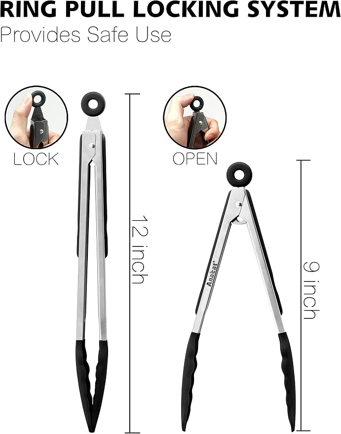 Anaeat Non-Stick Silicone Locking Tong Set of 2 - Image 6