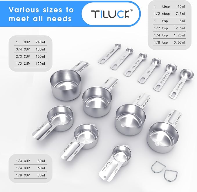 TILUCK Stainless Steel Measuring Cups & Spoons Set, Coffee Scoop Spoon - Image 2