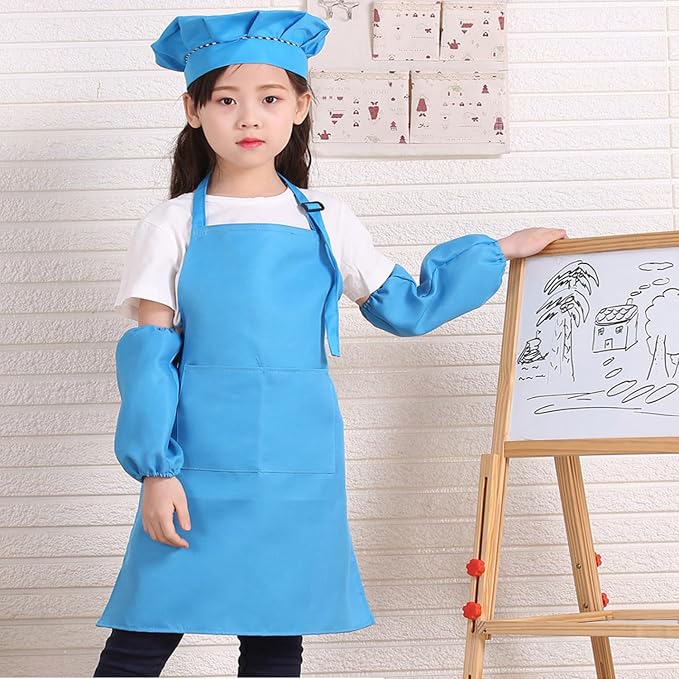 Kids Apron Set Chef Hat Sleeve Outfit Costume Toddler Girl Boy Aprons Cooking - Image 8
