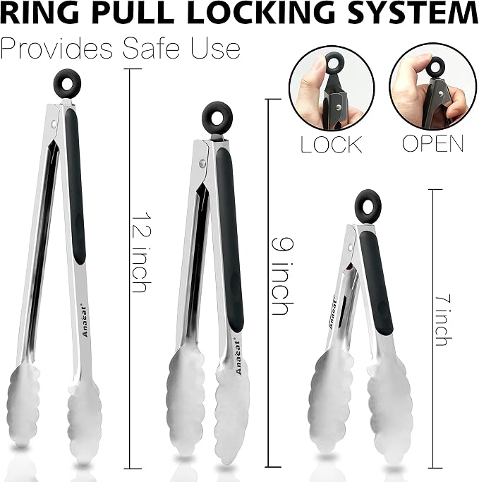 Anaeat Premium Kitchen Locking Tong Set of 3 - Image 7