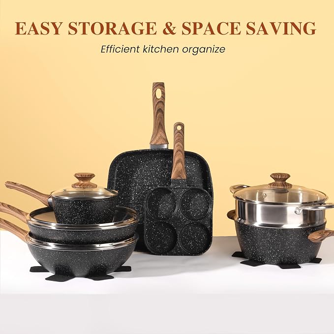 17 Pcs Pots and Pans Set, Nonstick & Non-Toxic Healthy Pots and Pans, - Image 7