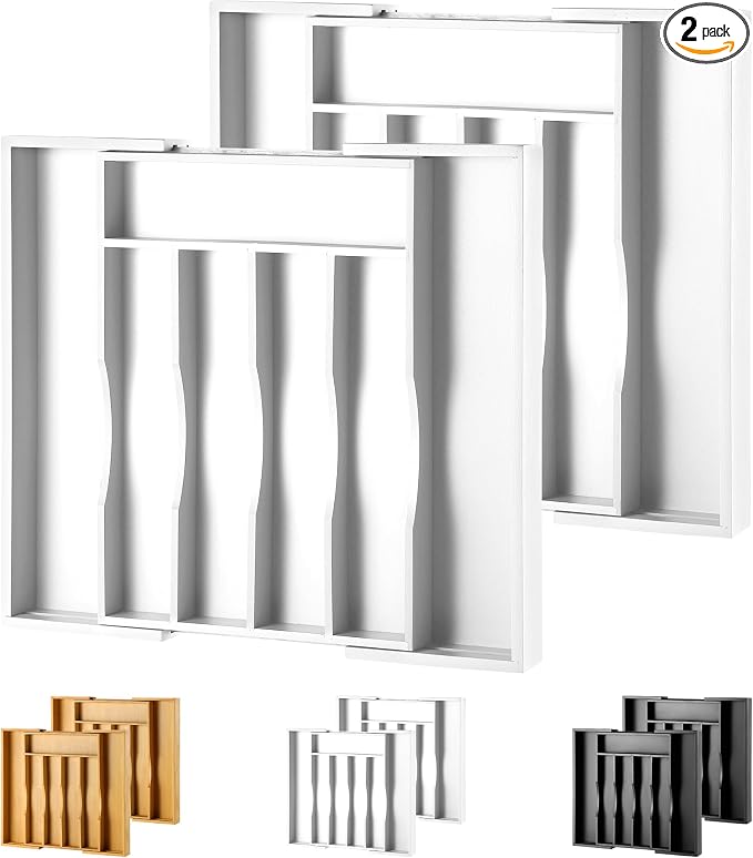 2-Piece Expandable Bamboo Kitchen Drawer Organizer by oridom