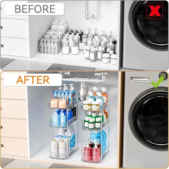 2 Pack 3 Tier Large Pull Out Bathroom Organizers and Storage, 13.8″ Deep - Image 6