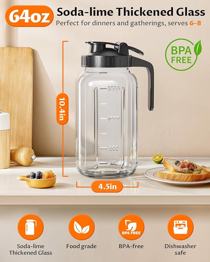 64 oz Mason Jar Pitcher – Airtight & Leakproof Glass Pitcher - Image 2