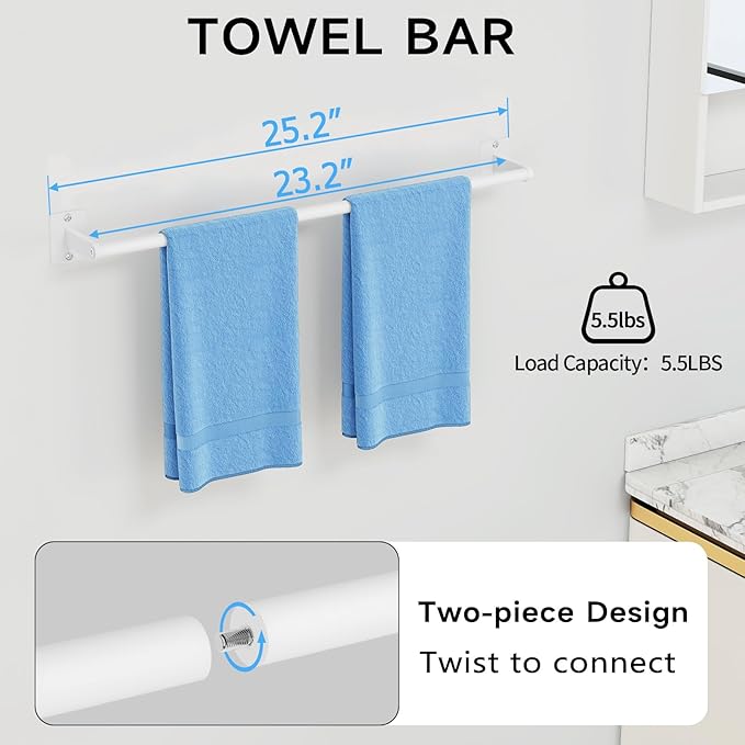 KLJKPA Bathroom Accessories Set, 4 Pieces White Bathroom Hardware Set, 24 inch - Image 2
