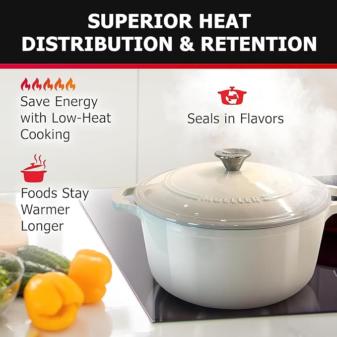 MUELLER HOME 7.5 QT Enameled Cast Iron Dutch Oven, Heavy-Duty Casserole Dish - Image 3