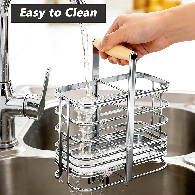 Caliamary Utensil Holder, Stainless Small Stainless Steel Cutlery Drainer Caddy - Image 5