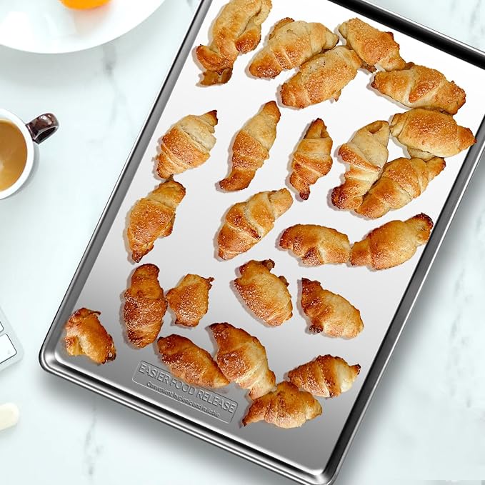 Commercial Quality Baking Sheet Pan Set, Natural Stainless Steel Cookie Sheet - Image 4