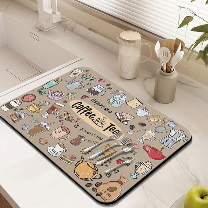 Fun Coffee Bar Mat 24inx18in, Absorbent Hide Stain Anti-Slip Accessories Fit - Image 4