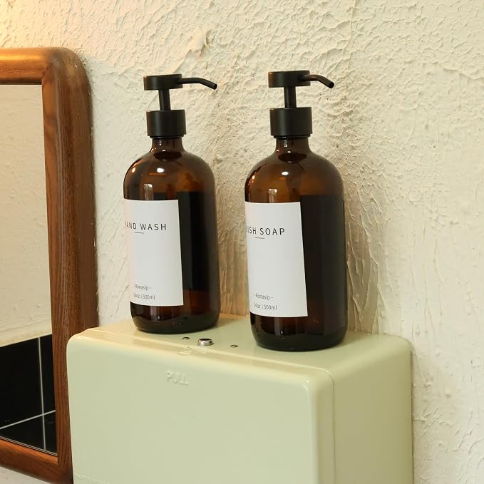 Ronasip Set of 5 Kitchen Soap Dispenser Set 16 Oz Glass Hand Dish Soap Dispenser - Image 2