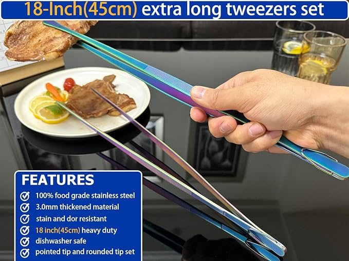 JETKONG 2 Pcs 18 Inch Stainless Steel Grill Tongs Heavy Duty Giant Tweezer Tongs - Image 3