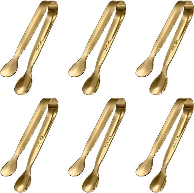 6 PCS Gold Mini Serving Tongs, 4.25 Inch 304 Stainless Steel Appetizer Tongs by CiiVii