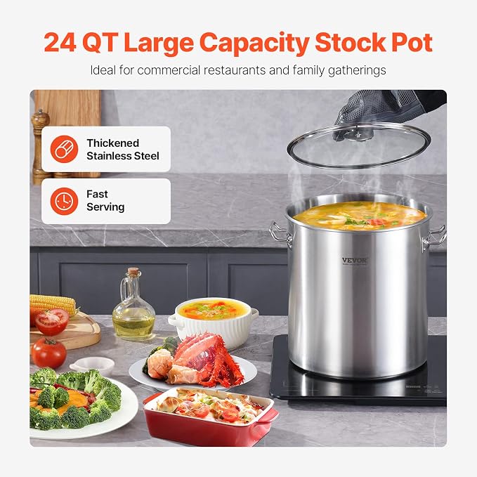 VEVOR Stainless Steel Stockpot, 24 Quart Cooking Pots, Cookware Sauce Pot - Image 2