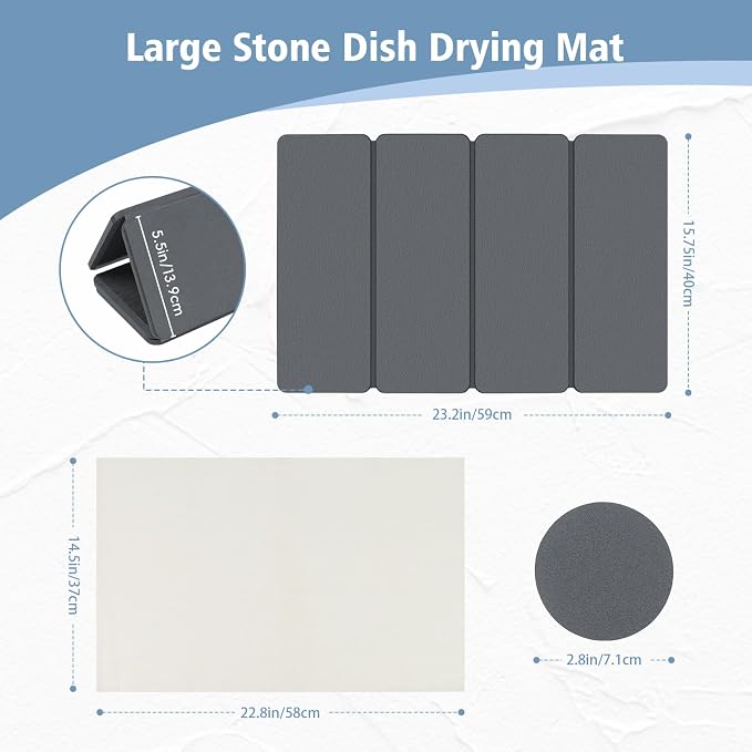 Large Stone Drying Mats for Kitchen Counter, Quick Dry Stone Dish Drying Mat - Image 2
