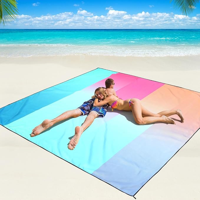 WIWIGO Beach Blanket Waterproof Sandproof Beach Mat 79" X 83"/10'x9'for 2-8 by WIWIGO