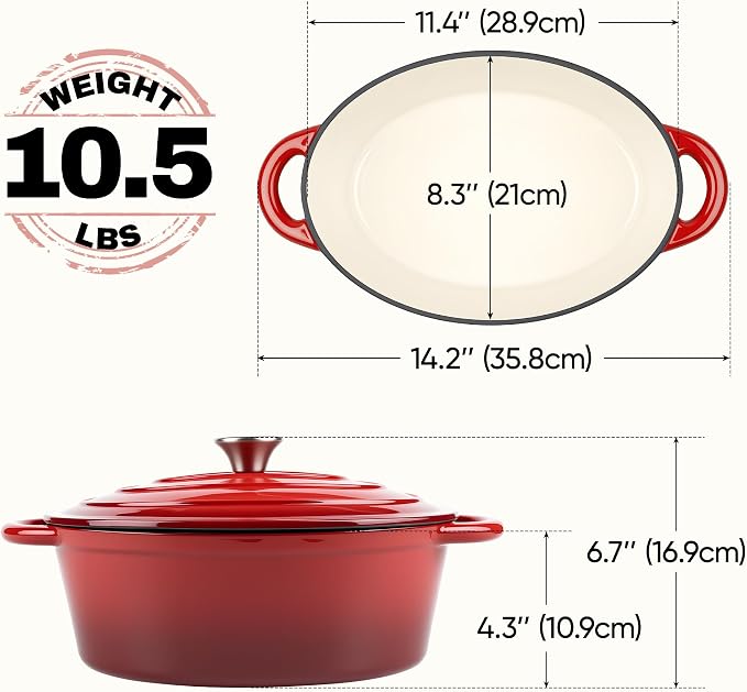 Oval Dutch Oven for Bread Baking, 4.5 Quart Non Stick Enameled Cast Iron Dutch - Image 3