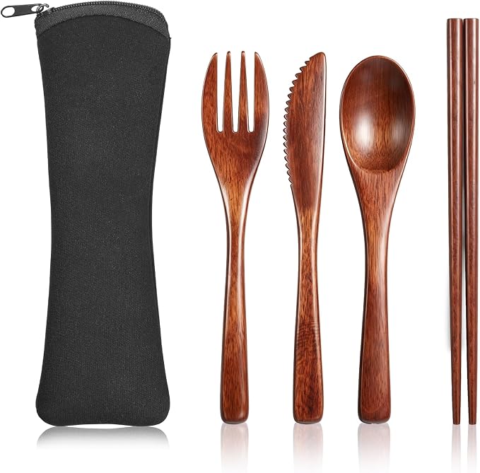 4 PCS Portable Wooden Travel Utensils, Reusable Wooden Cutlery Set by Unknown