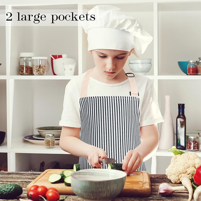 2 Pack Stripes Kids Apron, Kids Cooking Aprons - Image 6