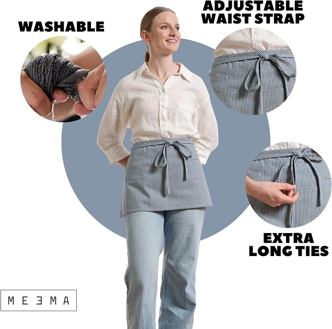 MEEMA Chef Waist Apron Cotton Fabric |Washable & Breathable Waitress & Server - Image 5