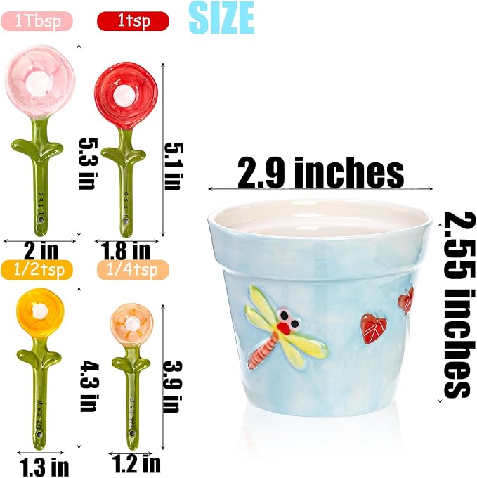 Coloch 5Pcs Ceramic Measuring Spoons and Cup, Flower Baking Scale Spoons - Image 2