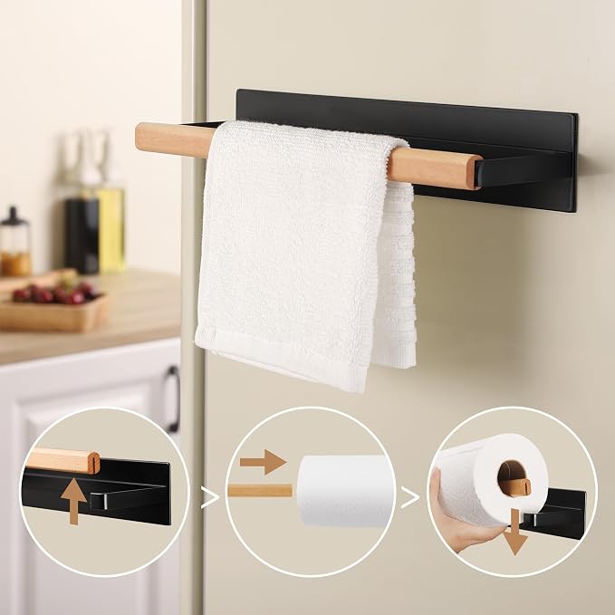 KES Magnetic Paper Towel Holder, Wood & Metal Paper Towel Roll Holder - Image 2