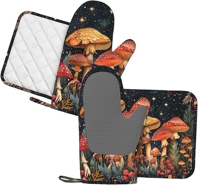 Oven Mitts and Pot Holders Mushroom Forest Vintage Silicone Kitchen Accessories - Image 2