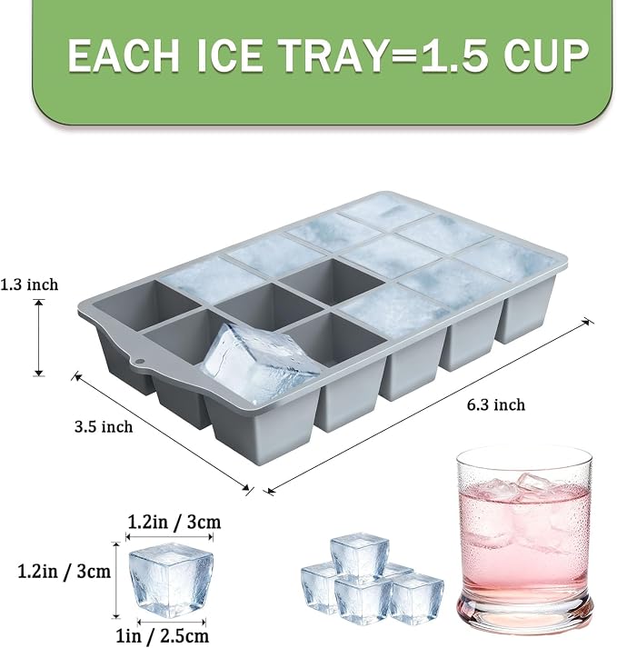 Ice Cube Trays for Freezer, 2 Pack Easy Release Slicone Ice Cube Tray - Image 2