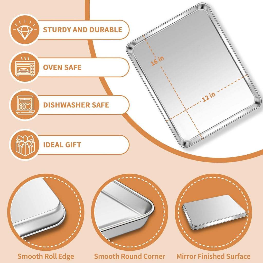 Stainless Steel Baking Sheet Pan Set of 2, Cookie Sheets