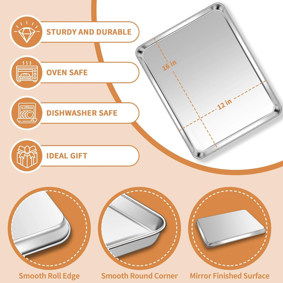 Stainless Steel Baking Sheet Pan Set of 2, Cookie Sheets