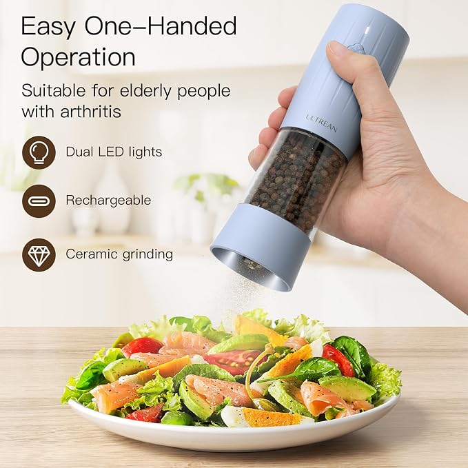Ultrean Electric Salt and Pepper Grinder Set, USB-C Rechargeable, Salt and - Image 2