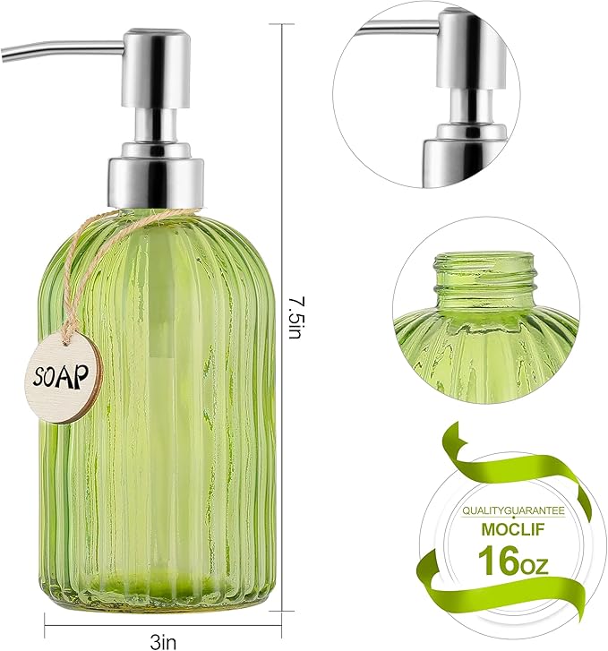 MOCLIF 16 OZ Soap Dispenser，Tempered Glass Clear Vertical Stripe - Image 2