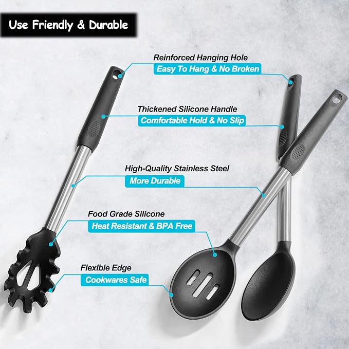 Silicone Spatula and Cooking Spoon, 5 Pack Non-Stick Cooking Utensils - Image 4