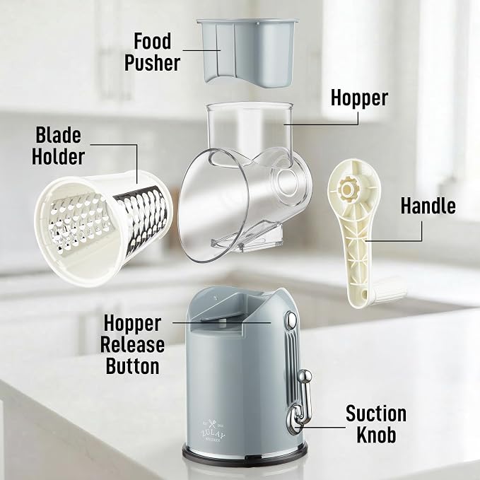 Zulay Kitchen Rotary Cheese Grater 5 Blade Cheese Shredder - Image 9